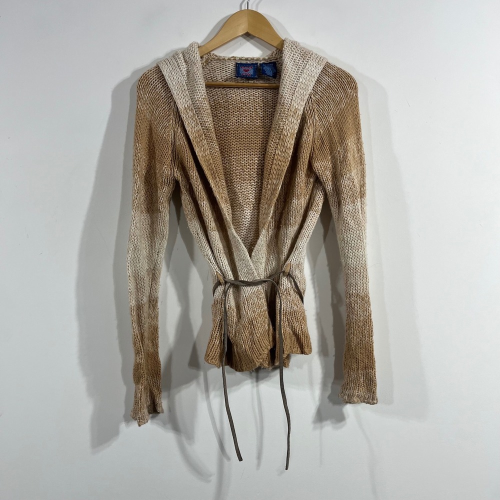 Next Era Y2K Wool Granola Hooded Boho Knit Cardigan Sweater Womens Medium Grunge